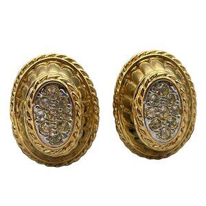 Vintage COUTURE Designer NINA RICCI Gold w/Swarovski Crystals Clip Earrings